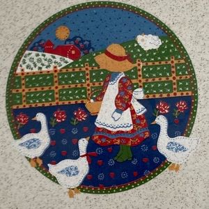 Adorable octagon shaped dish with a girl and her flock of 🦆 ducks 🦆💐👩‍🦱